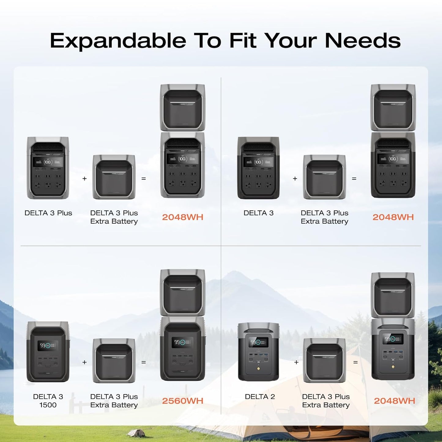 EF ECOFLOW DELTA 3+ Power Station: Expandable Capacity from 1024Wh to 2048Wh. Ideal for Emergencies, Home Backup, and Camping. Includes Smart Extra Battery. Solar Generator.