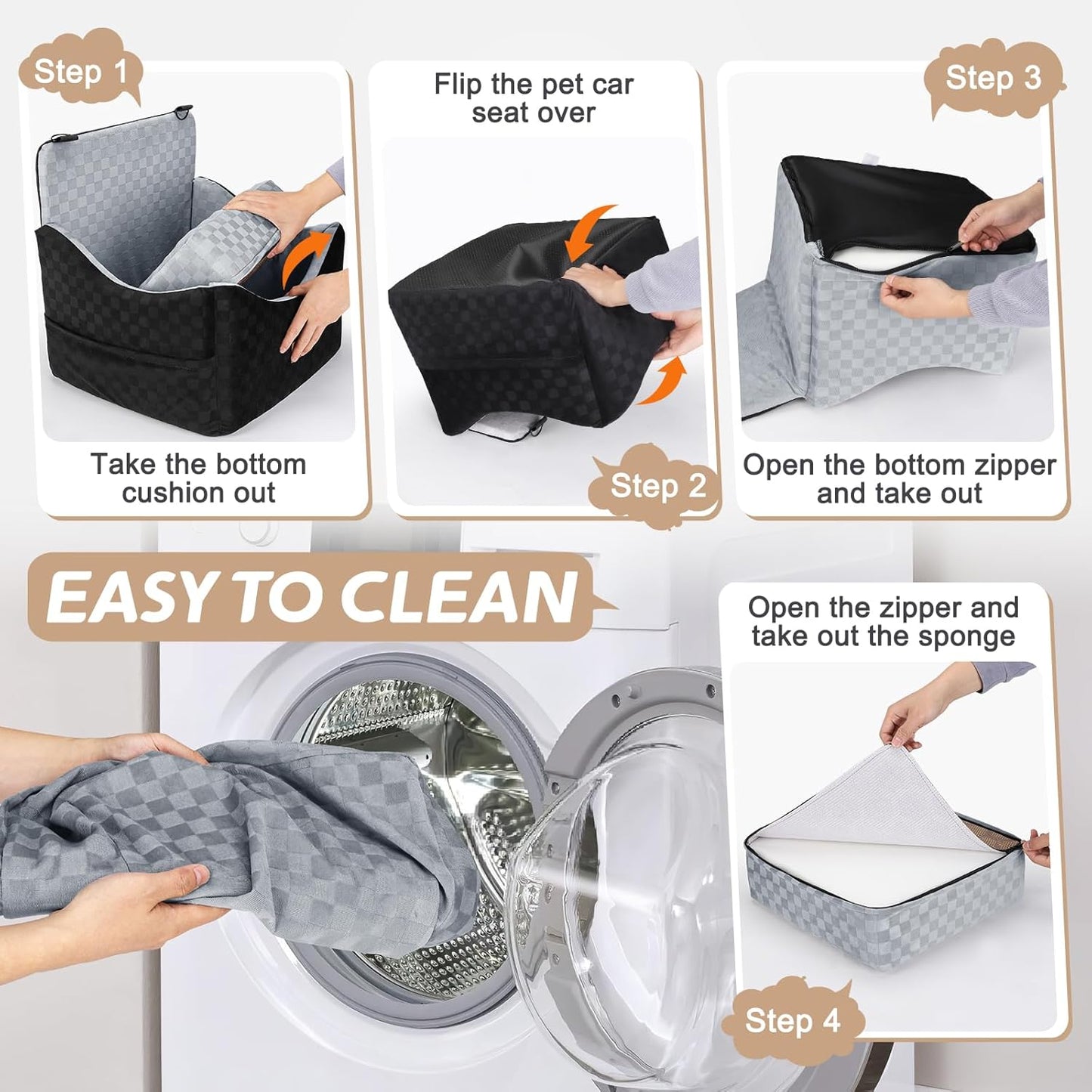 JOEJOY Memory Foam Dog Booster Seat: Secure Car Bed for Small/Medium Dogs up to 35 lbs. Includes Safety Belts, Washable Cover, & Storage Pockets. Grey.