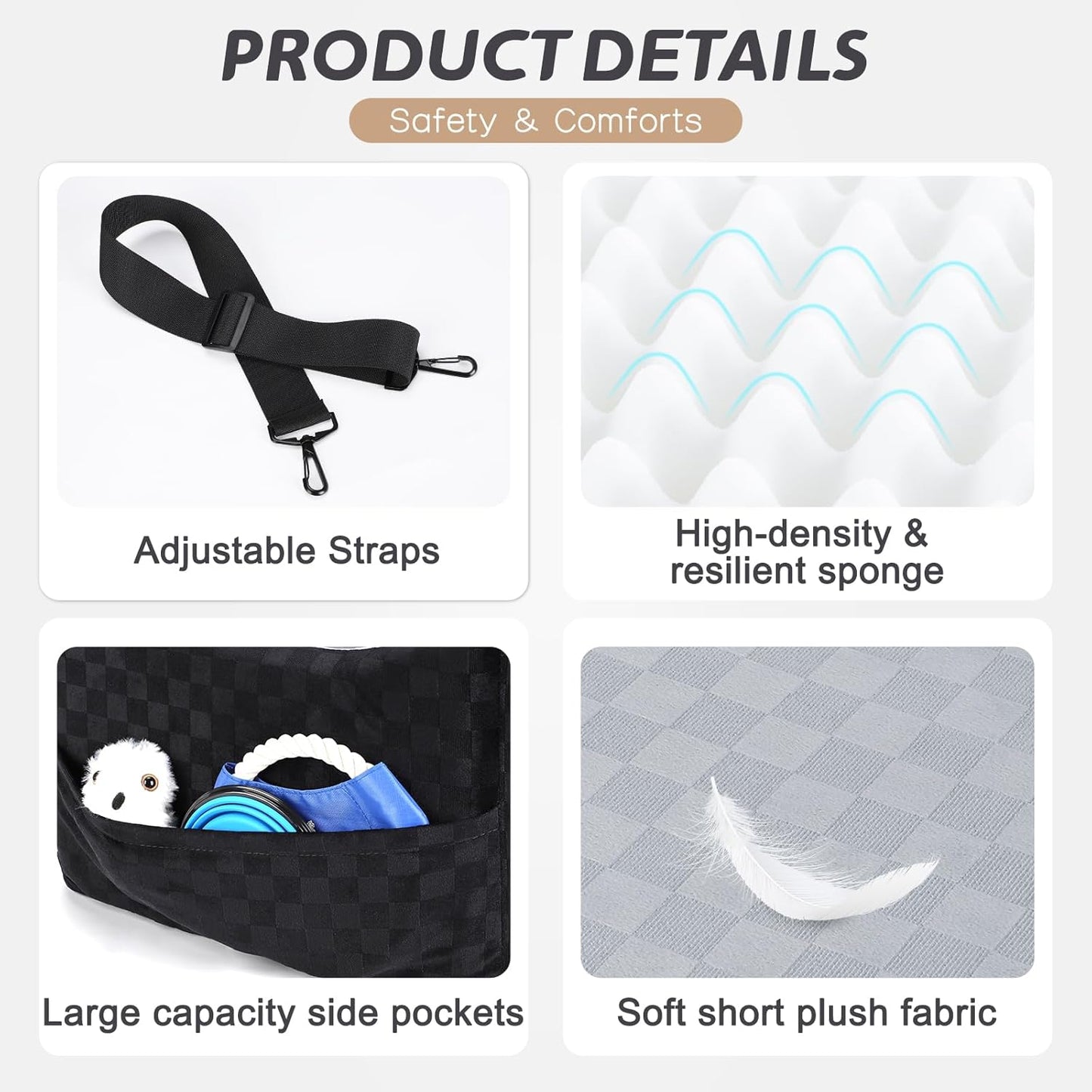 JOEJOY Memory Foam Dog Booster Seat: Secure Car Bed for Small/Medium Dogs up to 35 lbs. Includes Safety Belts, Washable Cover, & Storage Pockets. Grey.