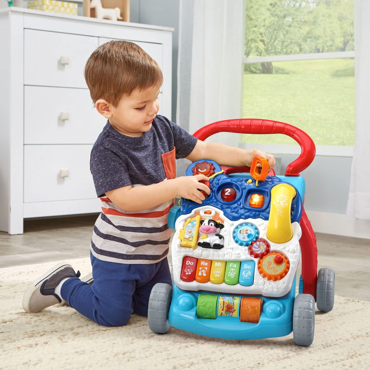 VTech Sit-to-Stand Learning Walker, Blue - Frustration-Free Packaging | Enhanced durability, engaging activities for toddlers.