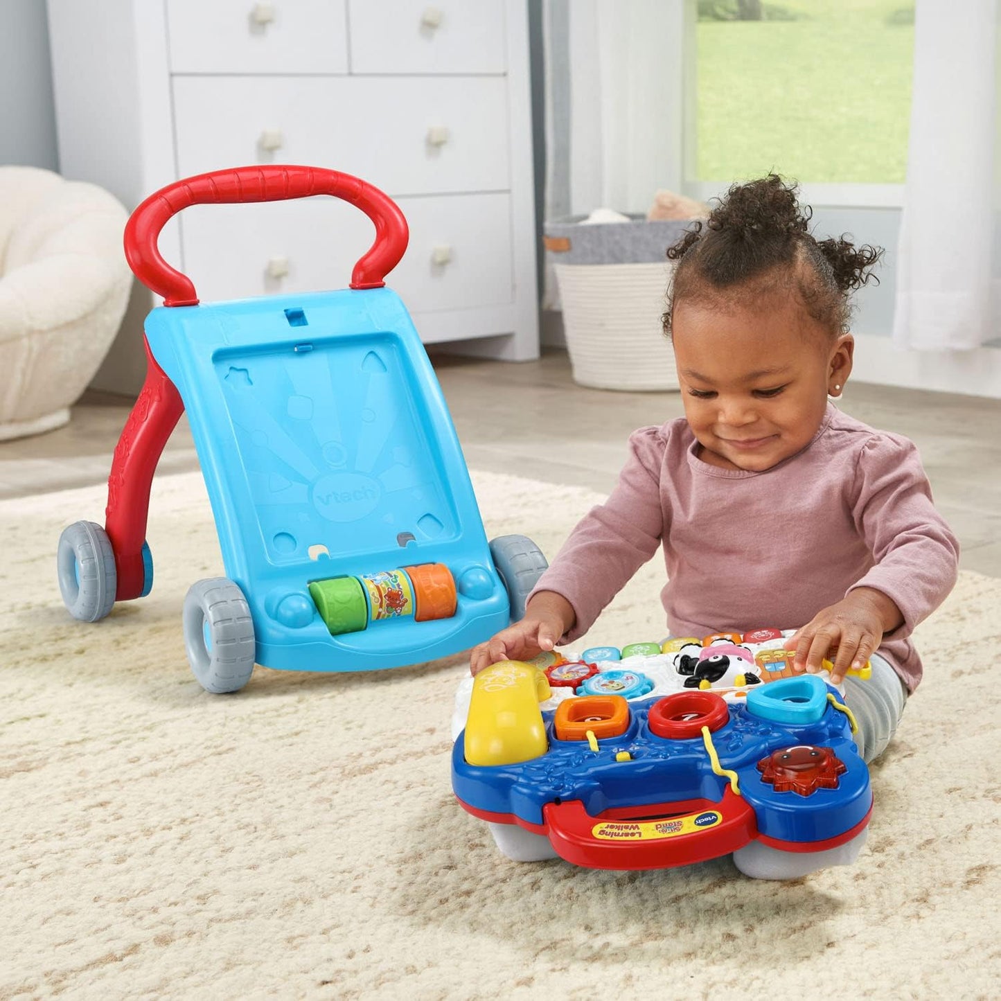 VTech Sit-to-Stand Learning Walker, Blue - Frustration-Free Packaging | Enhanced durability, engaging activities for toddlers.