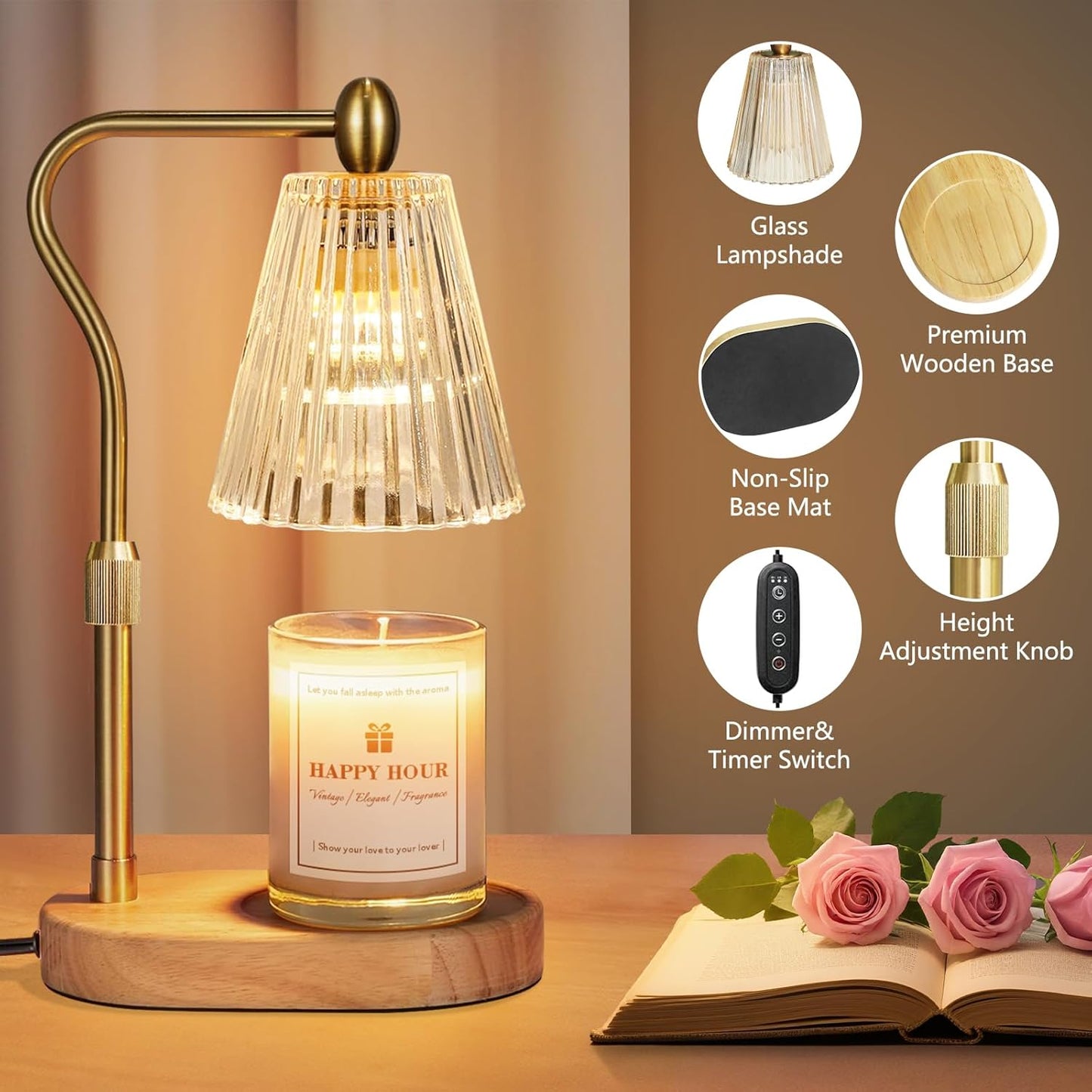 Valentine's/Housewarming Gift: Adjustable Candle Warmer Lamp with Timer & Dimmer – Ideal for Jar Candles & New Home Decor