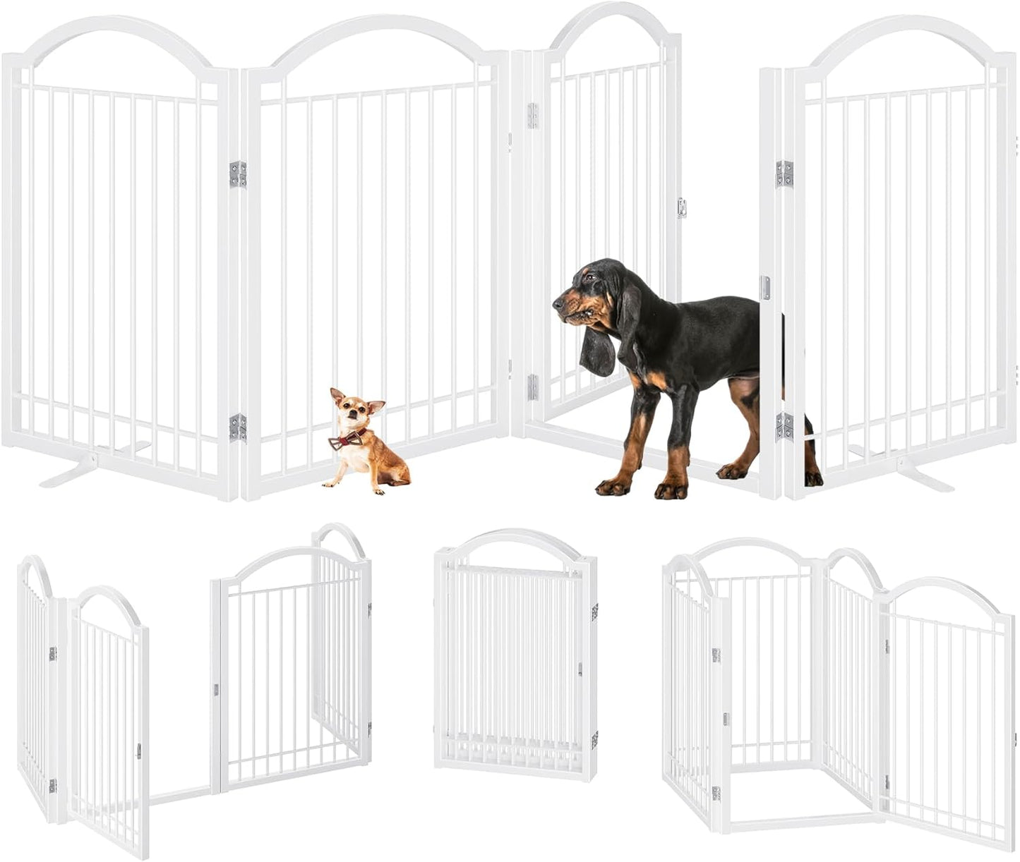 BHG Metal Freestanding Dog Gate, 96" Wide x 32" Tall, Walk-Through Design, Extra Sturdy Accordion Folding Playpen, Includes 2 Support Panels