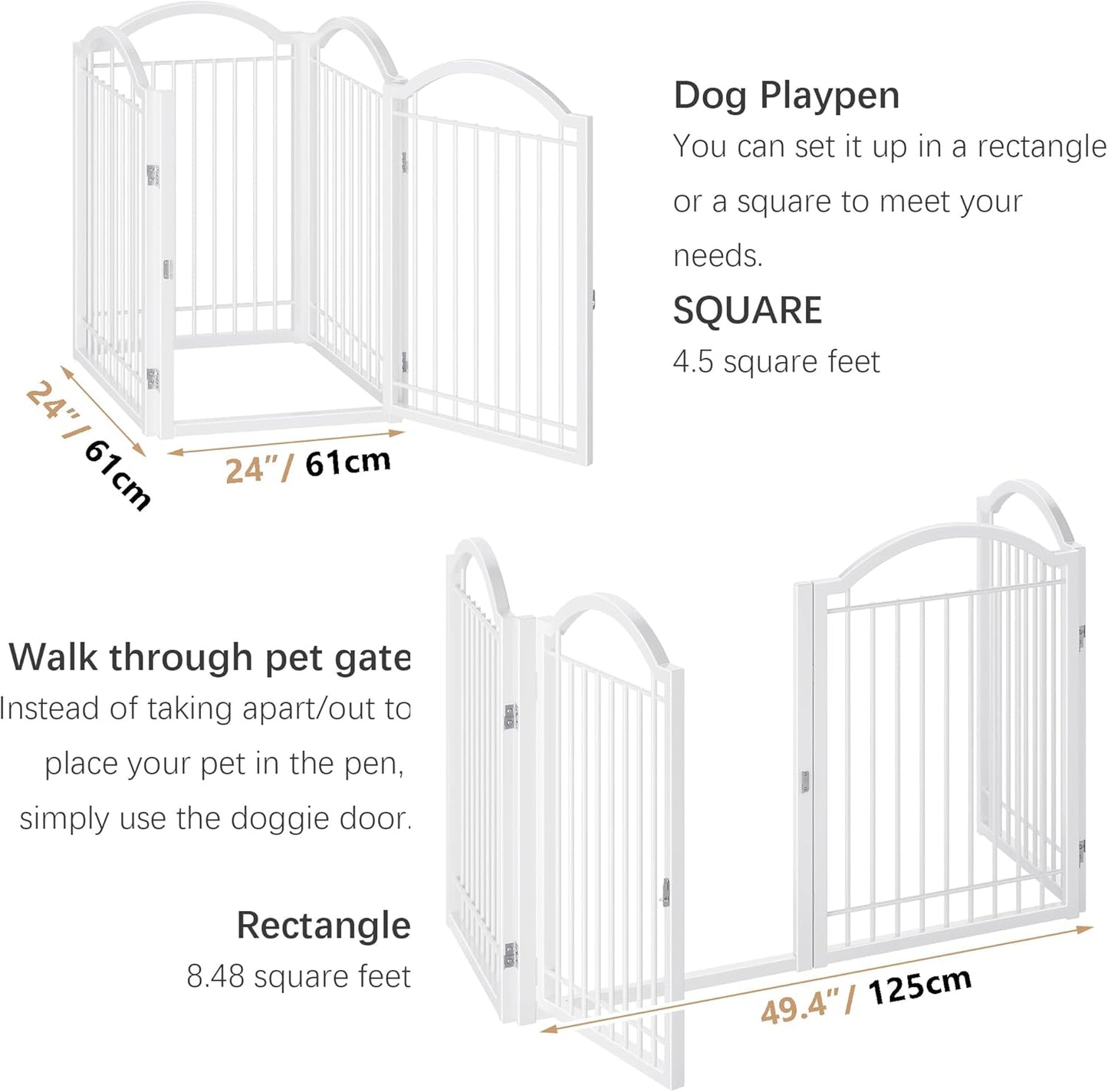 BHG Metal Freestanding Dog Gate, 96" Wide x 32" Tall, Walk-Through Design, Extra Sturdy Accordion Folding Playpen, Includes 2 Support Panels