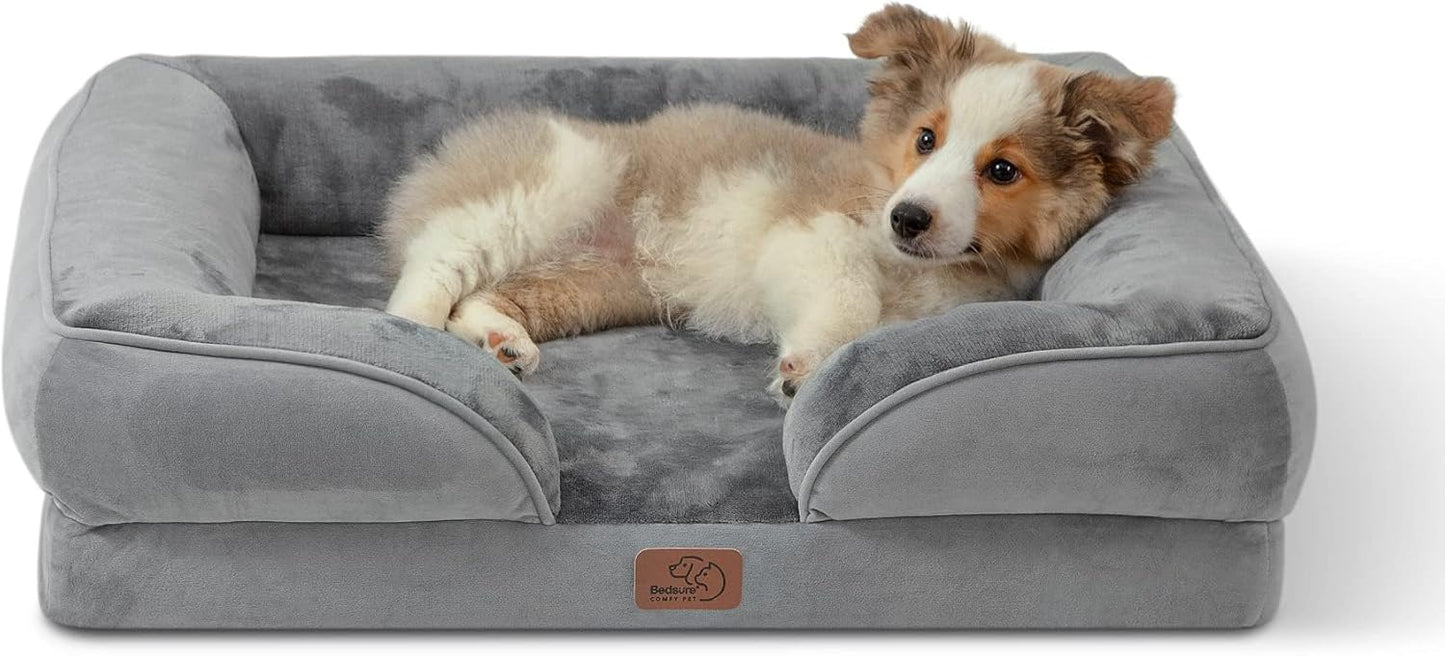 Bedsure Orthopedic Dog Bed (Medium): Waterproof, Washable, Skid-Proof. For Small to Medium Dogs & Cats. Includes Removable Cover. Grey, 28".