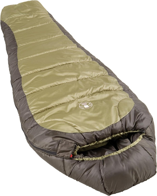 Coleman North Rim Sleeping Bag: 0°F, Big & Tall, Mummy Design, No-Snag Zipper, Adjustable Hood for Warmth & Ventilation, Large, Ideal for Cold-Weather Camping.