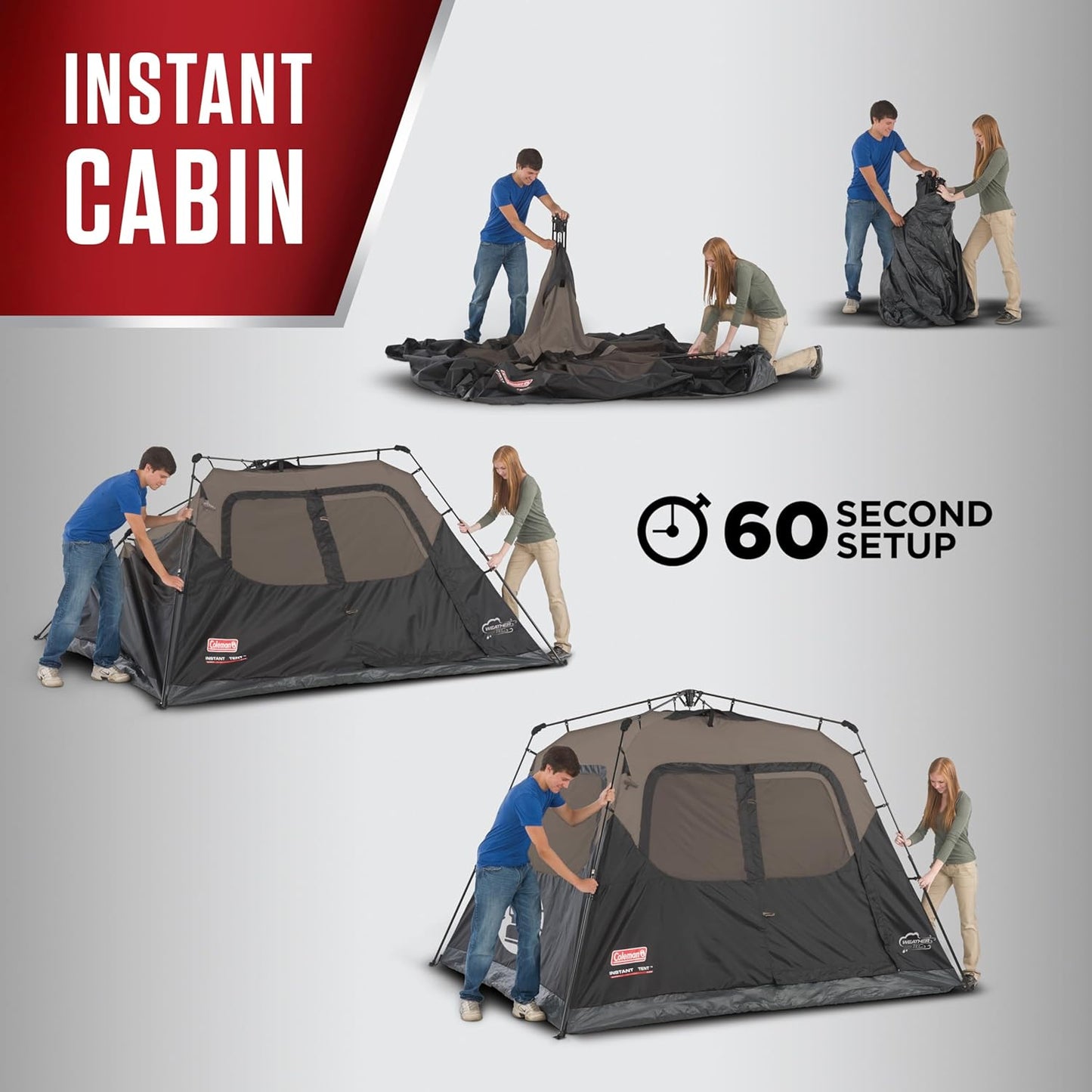 Coleman 4-10 Person Instant Tent - Sets up in 60 seconds, Includes Pre-Attached Poles, Air Vent, & Carry Bag for Family Camping.