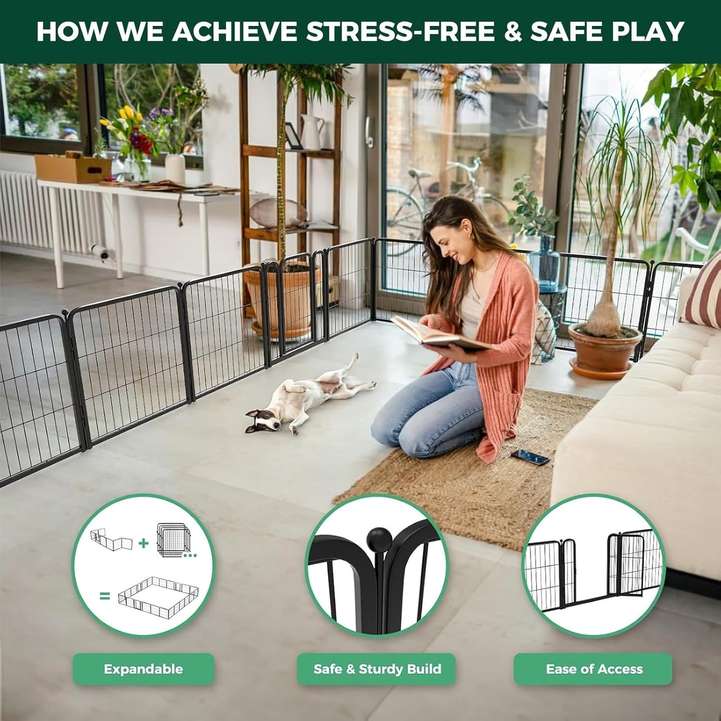 FXW Homeplus Indoor Dog Playpen, 6 Heavy-Duty Black Panels (24'' Each), Secure & Durable for Puppies & Small Dogs | Patented Design