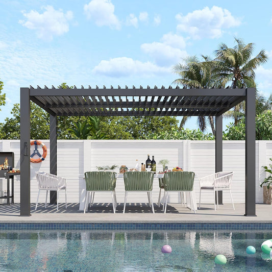 Aoxun Louvered Pergola 10' x 13' 96S Outdoor Metal Pergola with Adjustable Top for Decks, Gardens and Backyards, Easy Assembly via Structural Patent, Gray