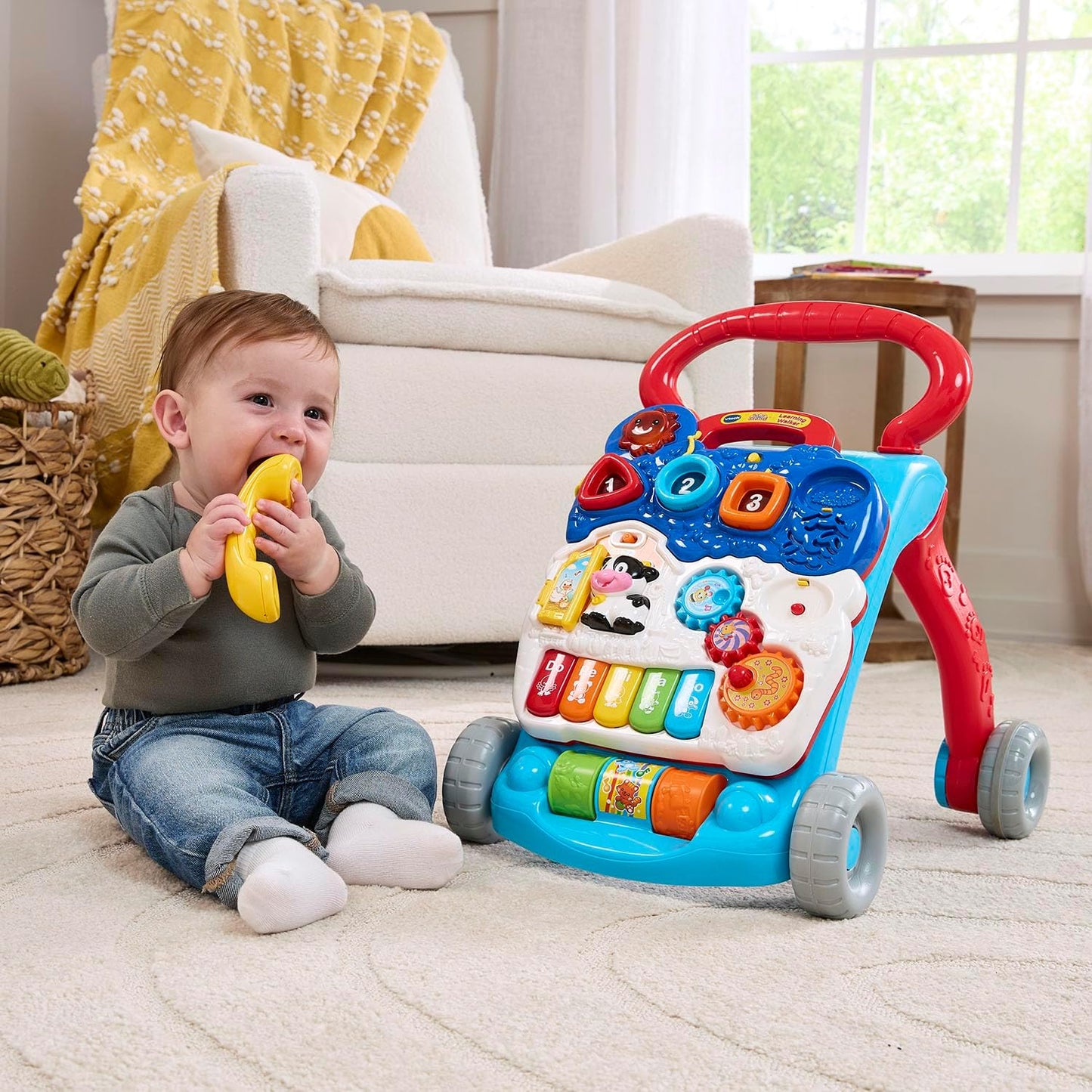 VTech Sit-to-Stand Learning Walker, Blue - Frustration-Free Packaging | Enhanced durability, engaging activities for toddlers.