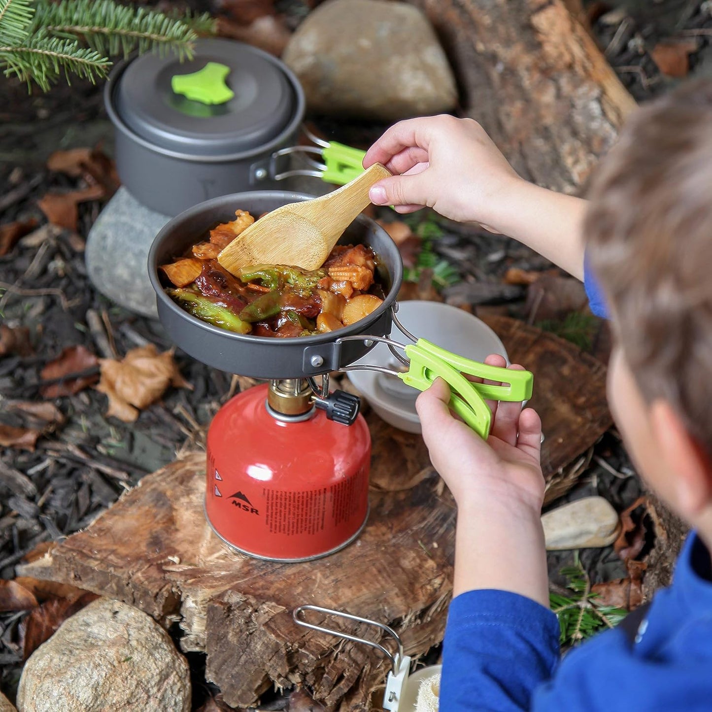 MalloMe Camping Cookware Mess Kit: Compact Backpacking Stove-Compatible Set, Includes Pots & Pans - Portable Camp Kitchen Equipment & Accessories.