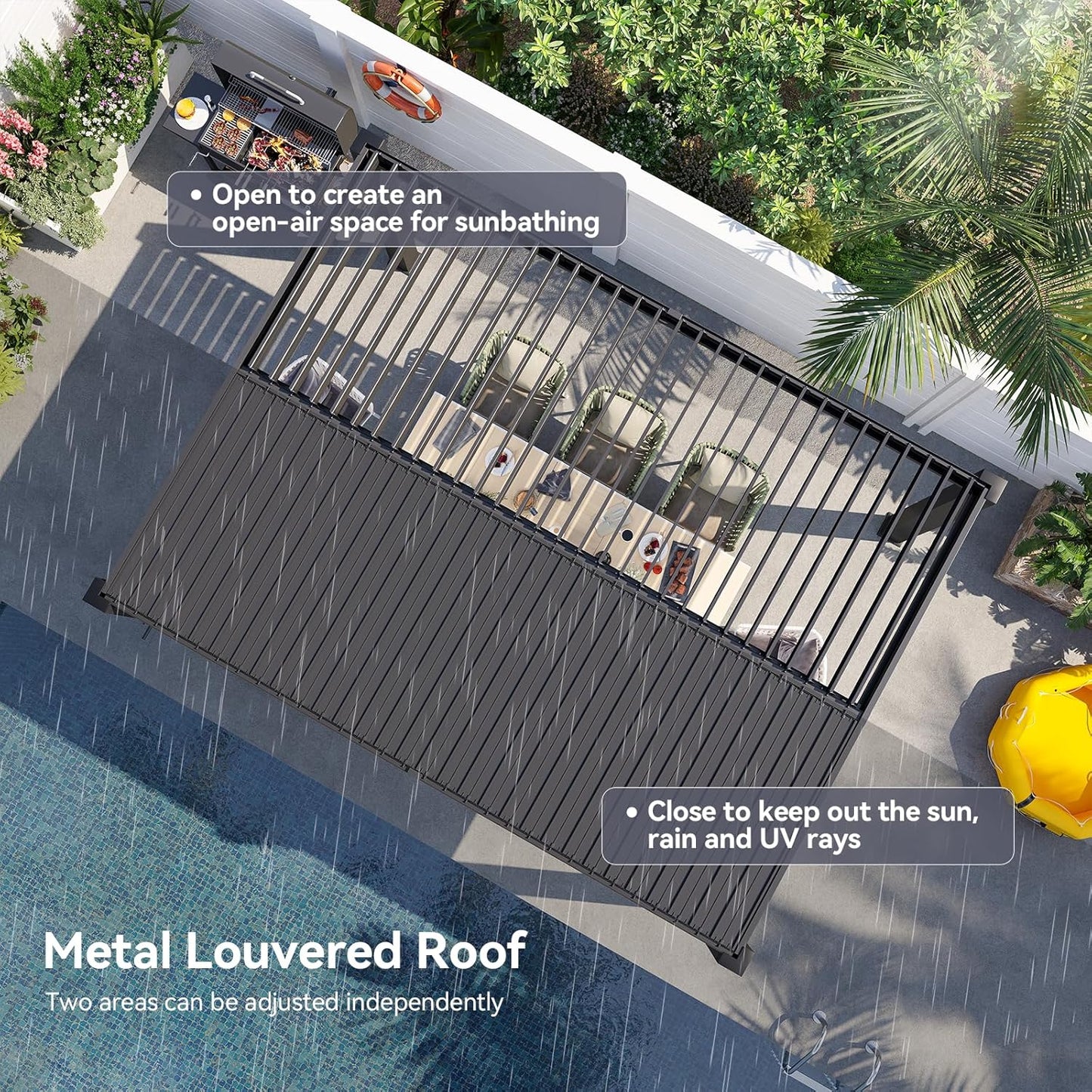 Aoxun Louvered Pergola 10' x 13' 96S Outdoor Metal Pergola with Adjustable Top for Decks, Gardens and Backyards, Easy Assembly via Structural Patent, Gray