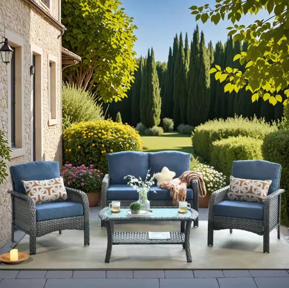 Patio Furniture Set with Cushions, Chairs,Sofa and Tea Table, make sure you are feeling fine on a nice summer day