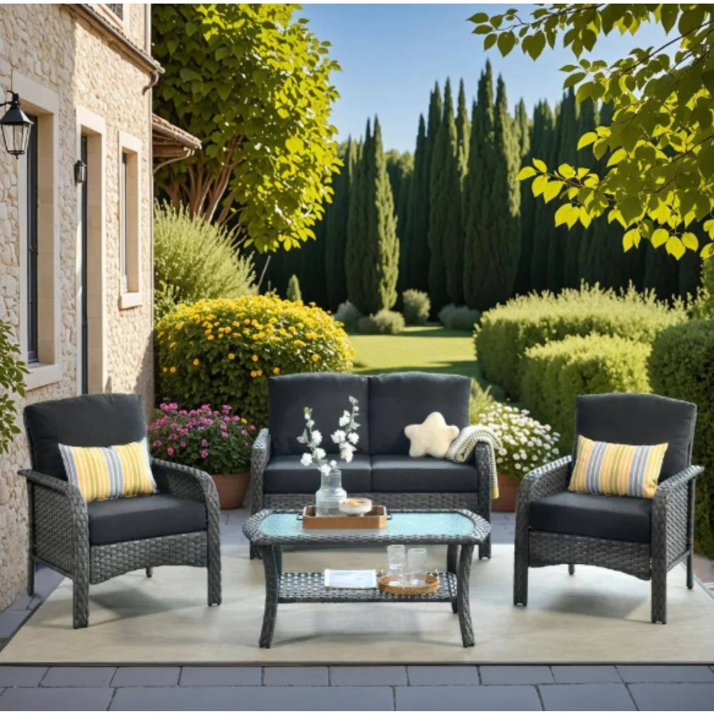 Patio Furniture Set with Cushions, Chairs,Sofa and Tea Table, make sure you are feeling fine on a nice summer day