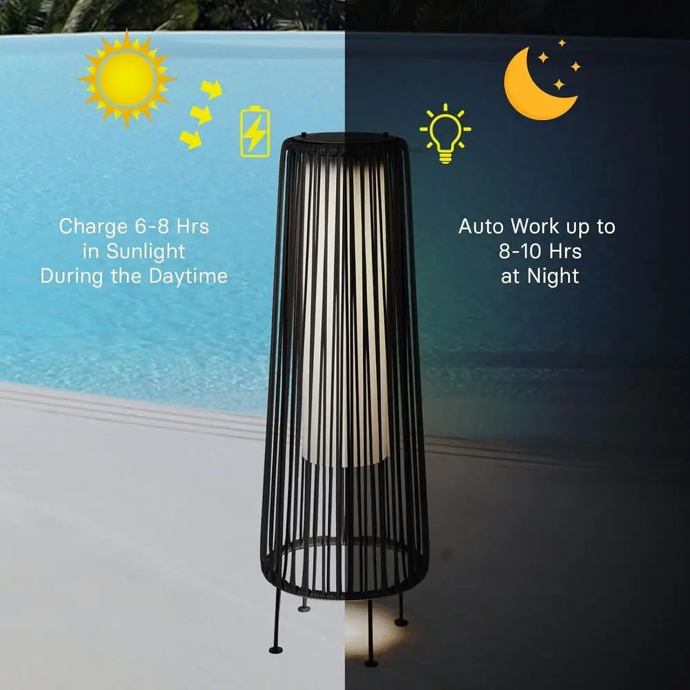 Grand patio Outdoor Floor Solar Light 2-Pack, Wicker Solar Patio Lamp Waterproof Outside Deck Lamp for Porch, Yard, Garden, Lawn