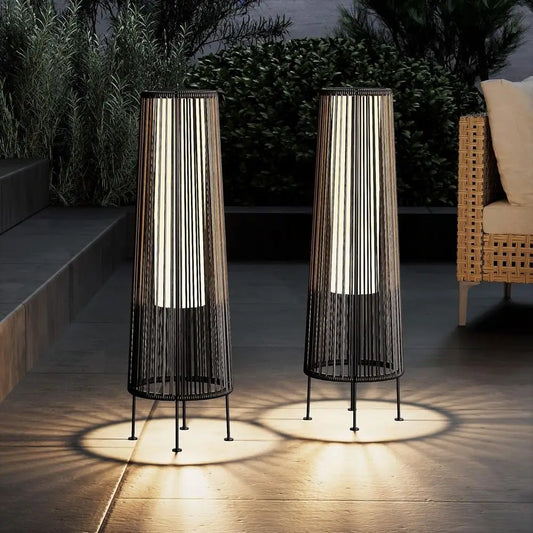 Grand patio Outdoor Floor Solar Light 2-Pack, Wicker Solar Patio Lamp Waterproof Outside Deck Lamp for Porch, Yard, Garden, Lawn
